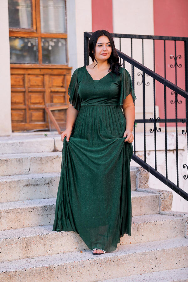 Grote Maten Glinsterende Avondjurk — Emerald