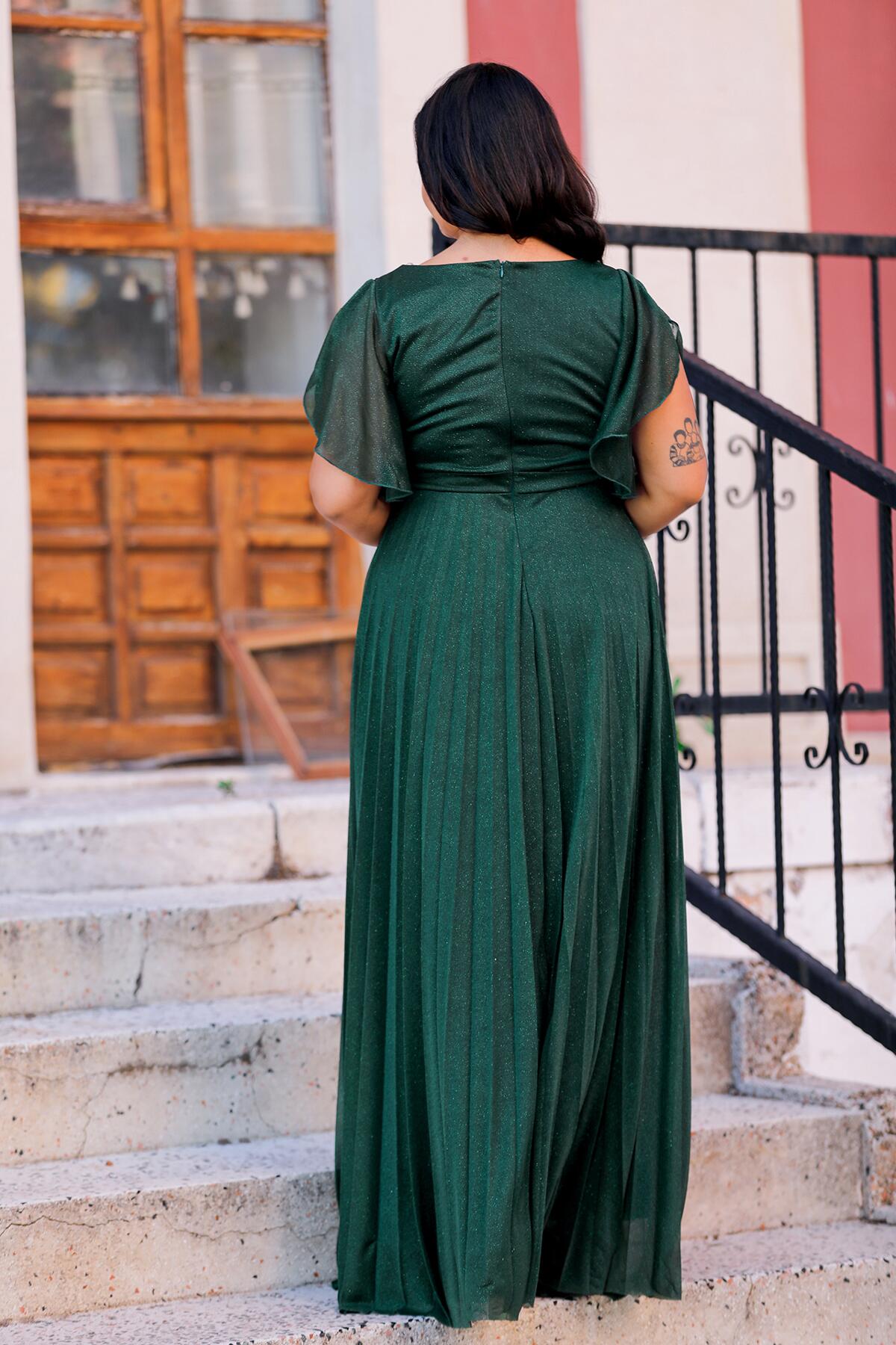 Grote Maten Glinsterende Avondjurk — Emerald