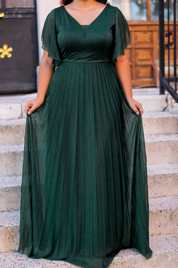 Grote Maten Glinsterende Avondjurk — Emerald
