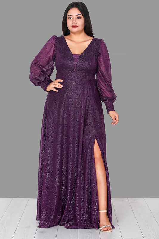 Langes Glitzer - Abendkleid In Großen Größen – Lila