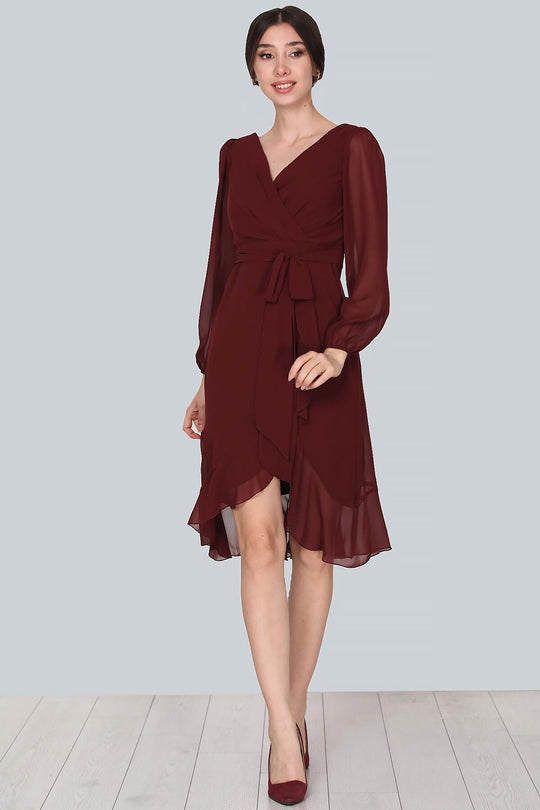 Bordeaux Chiffon Midi - Jurk
