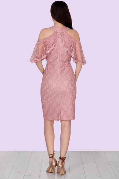 Dames avondjurk midi-jurk met kanten details - NELB0588D5153GÜL