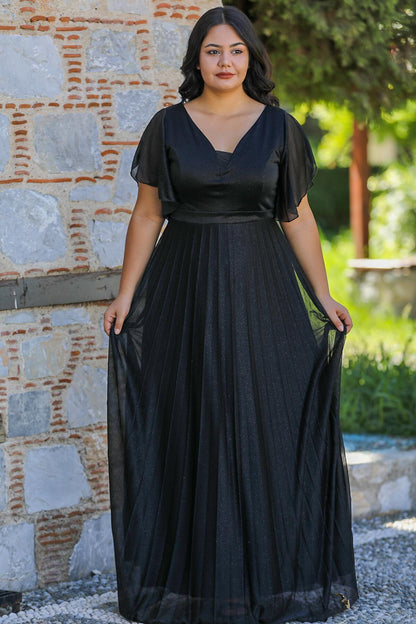 Glitzerndes Abendkleid (Große Größen) – Schwarz