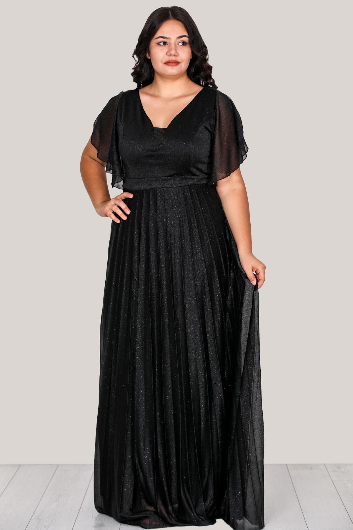 Glitzerndes Abendkleid (Große Größen) – Schwarz