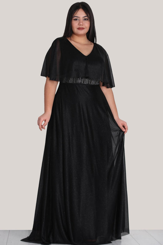 Plus - Size Sequin Long Evening Dress — Black