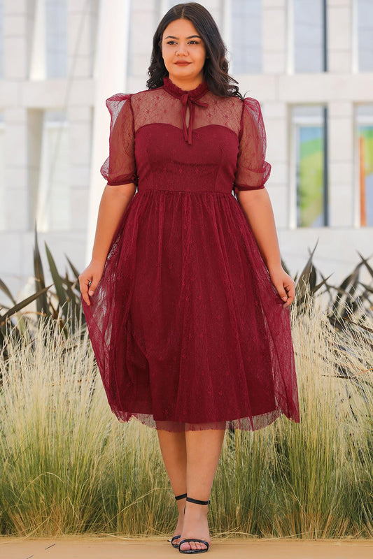 Plus - Size Midi Occasion Dress — Burgundy