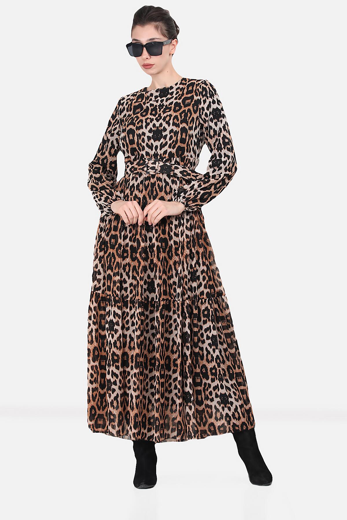 Lange chiffonjurk met luipaardprint voor dames - NELB0007D4515DS5