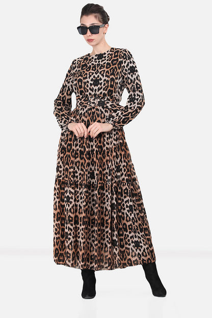 Lange chiffonjurk met luipaardprint voor dames - NELB0007D4515DS5