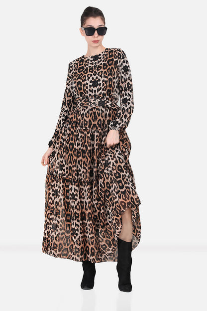 Lange chiffonjurk met luipaardprint voor dames - NELB0007D4515DS5