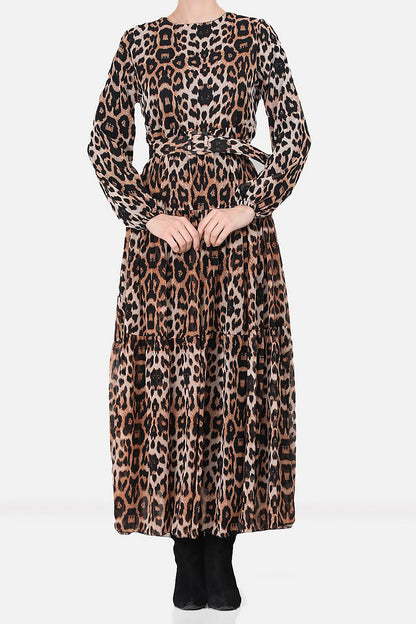 Lange chiffonjurk met luipaardprint voor dames - NELB0007D4515DS5