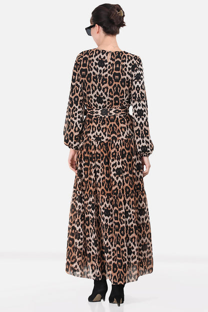 Lange chiffonjurk met luipaardprint voor dames - NELB0007D4515DS5