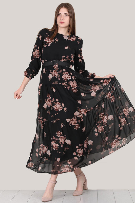 Mehrfarbiges Langes Chiffonkleid