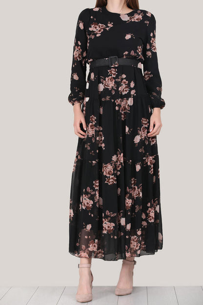 Langes Kleid in mit Gürtel Rosendetails - NELB0007D4515DS2