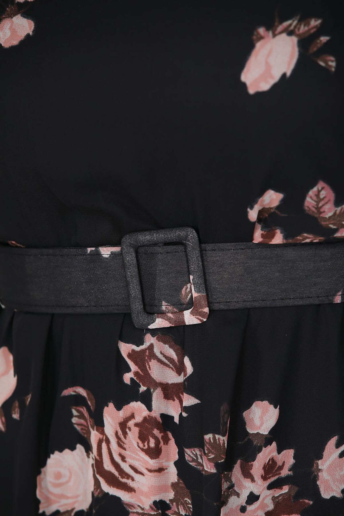 Langes Kleid in mit Gürtel Rosendetails - NELB0007D4515DS2