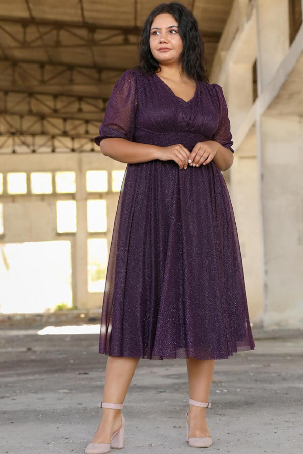 Abendkleid In Großen Größen Mit Plissierter Taille — Dunkelviolett