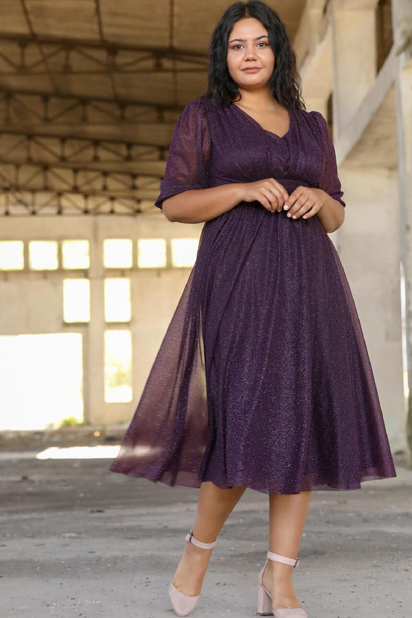 Abendkleid In Großen Größen Mit Plissierter Taille — Dunkelviolett