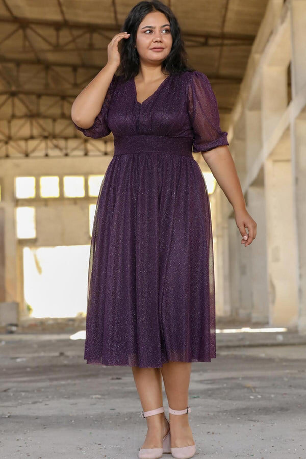 Abendkleid In Großen Größen Mit Plissierter Taille — Dunkelviolett