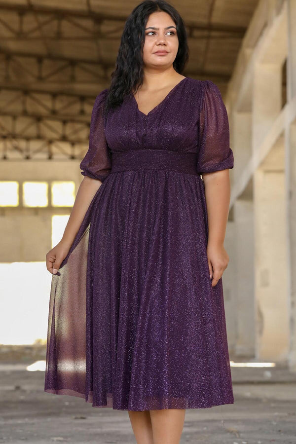 Abendkleid In Großen Größen Mit Plissierter Taille — Dunkelviolett
