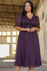 Robe De Soirée Grande Taille À Taille Plissée — Violet Foncé