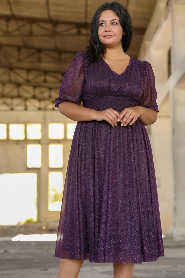 Abendkleid In Großen Größen Mit Plissierter Taille — Dunkelviolett