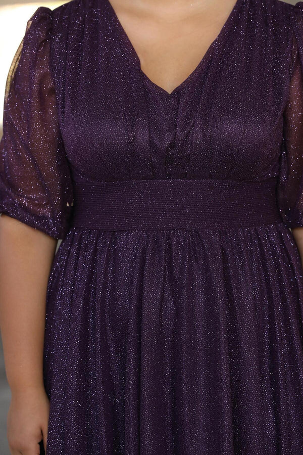 Abendkleid In Großen Größen Mit Plissierter Taille — Dunkelviolett