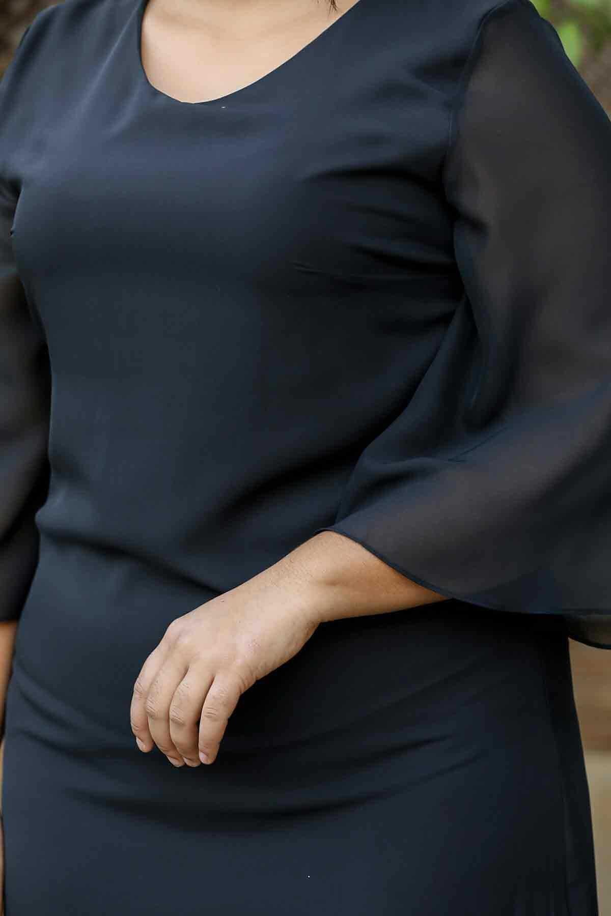 Chiffon - Midi - Kleid – Große Größen – Schwarz