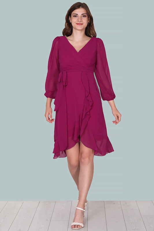 Fuchsia Chiffon Midi Dress