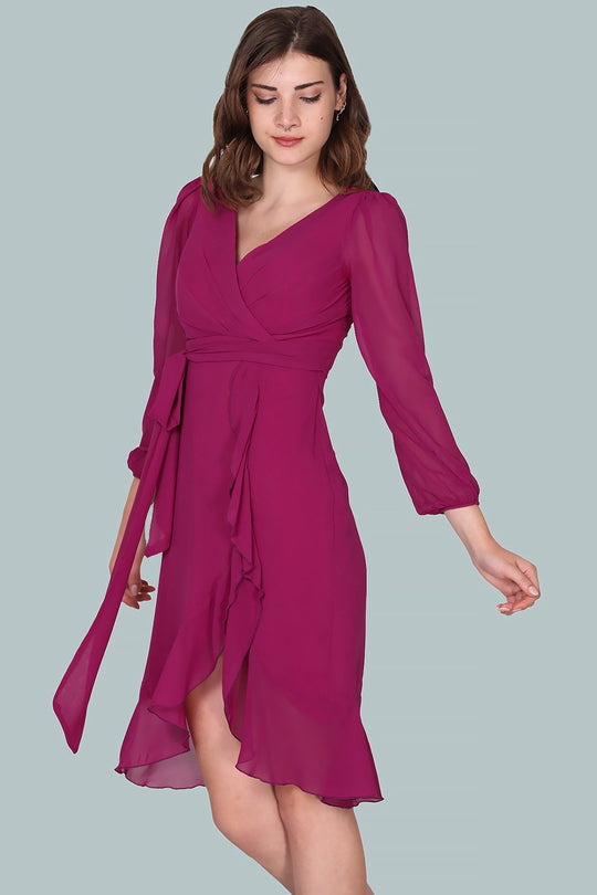 Fuchsia Chiffon Midi - Jurk