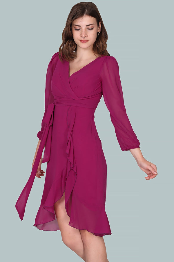 Fuchsia Chiffon Midi - Jurk