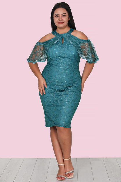 Short midi dress summer dress wedding for plus sizes NELB0588D5134YŞL