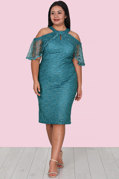 Short midi dress summer dress wedding for plus sizes NELB0588D5134YŞL