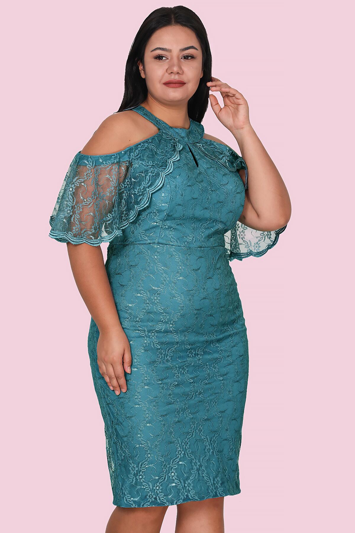 Short midi dress summer dress wedding for plus sizes NELB0588D5134YŞL