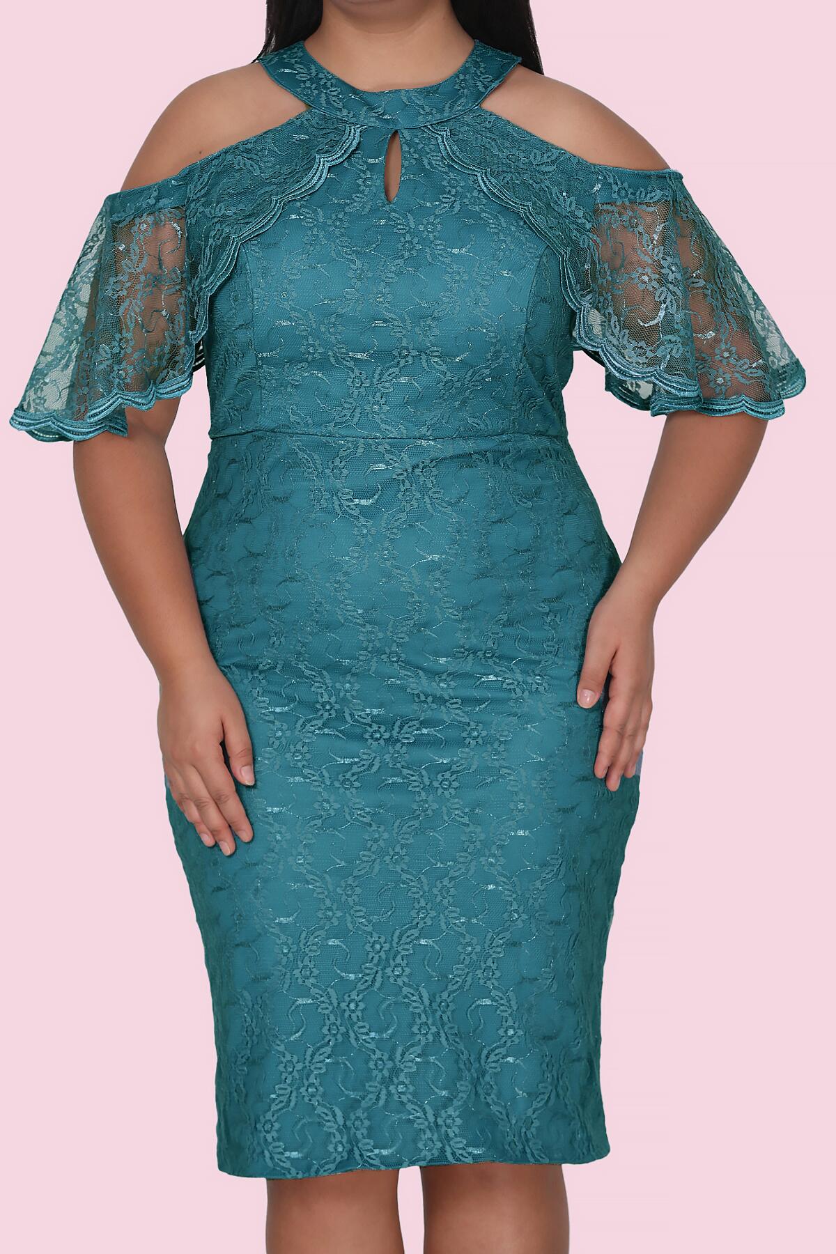 Short midi dress summer dress wedding for plus sizes NELB0588D5134YŞL