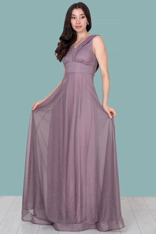 Lange Avondjurk Met Glitter In Dusty Rose