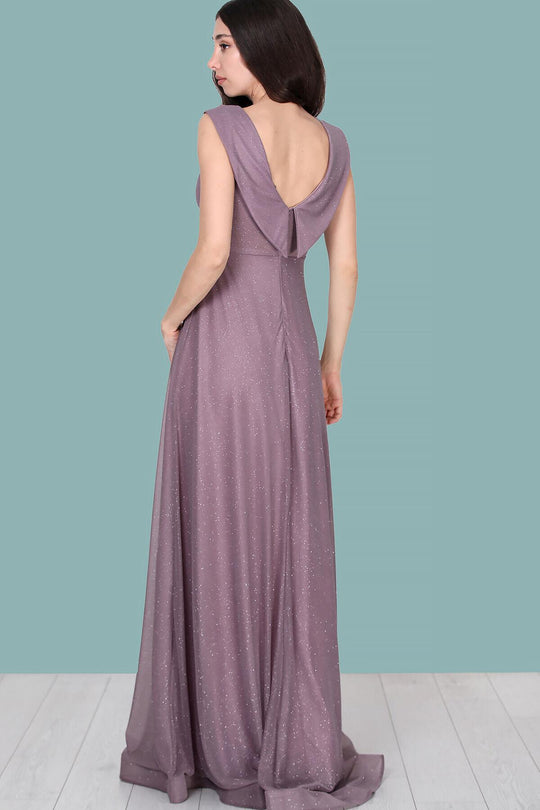 Lange Avondjurk Met Glitter In Dusty Rose