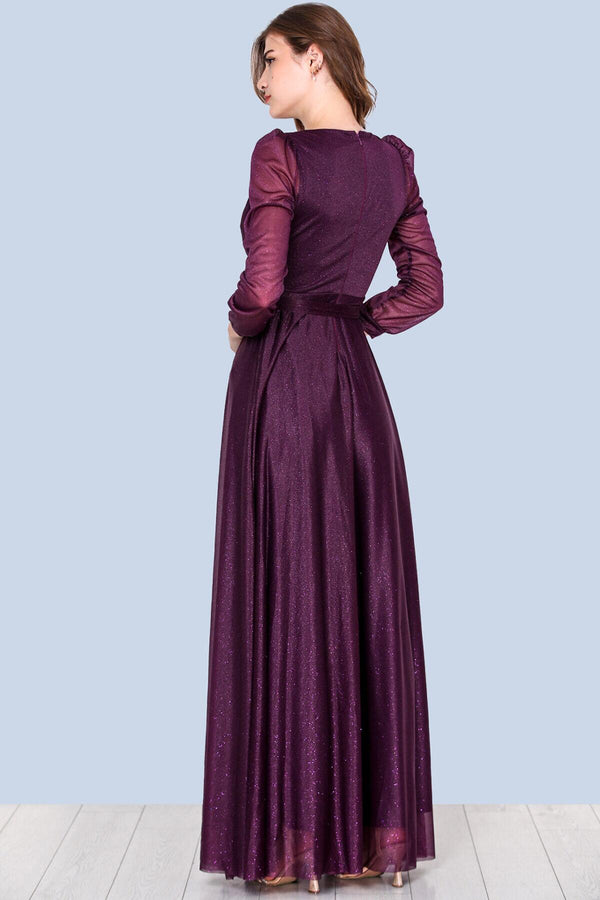 Lila Wickel - Ausschnitt Glitzer - Abendkleid