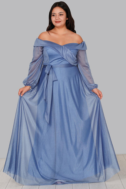 Plus - Size Long Evening Gown — Blue