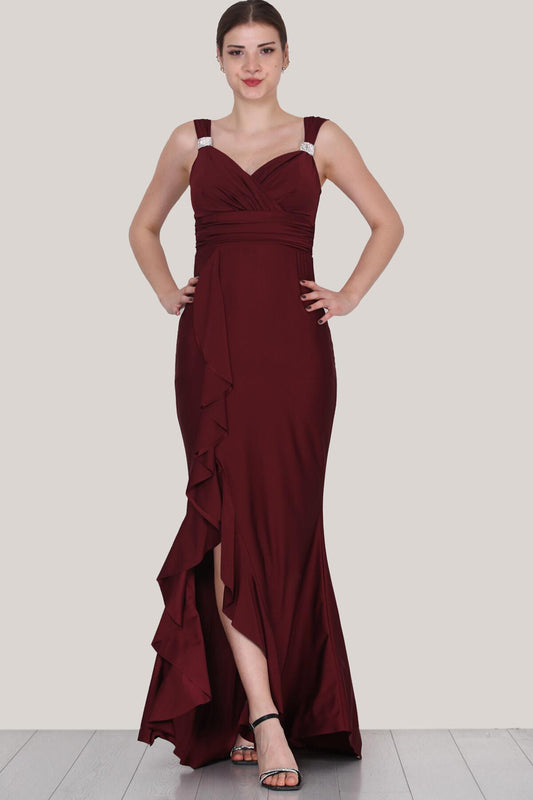 Bordeaux Satin‑Abendkleid