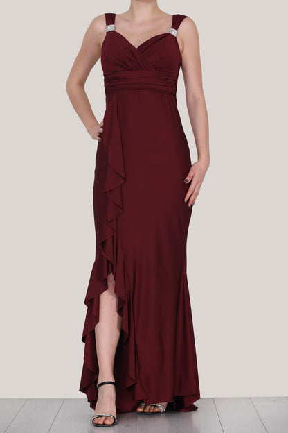 Kadın Saten Abiye Elbise  Bordo