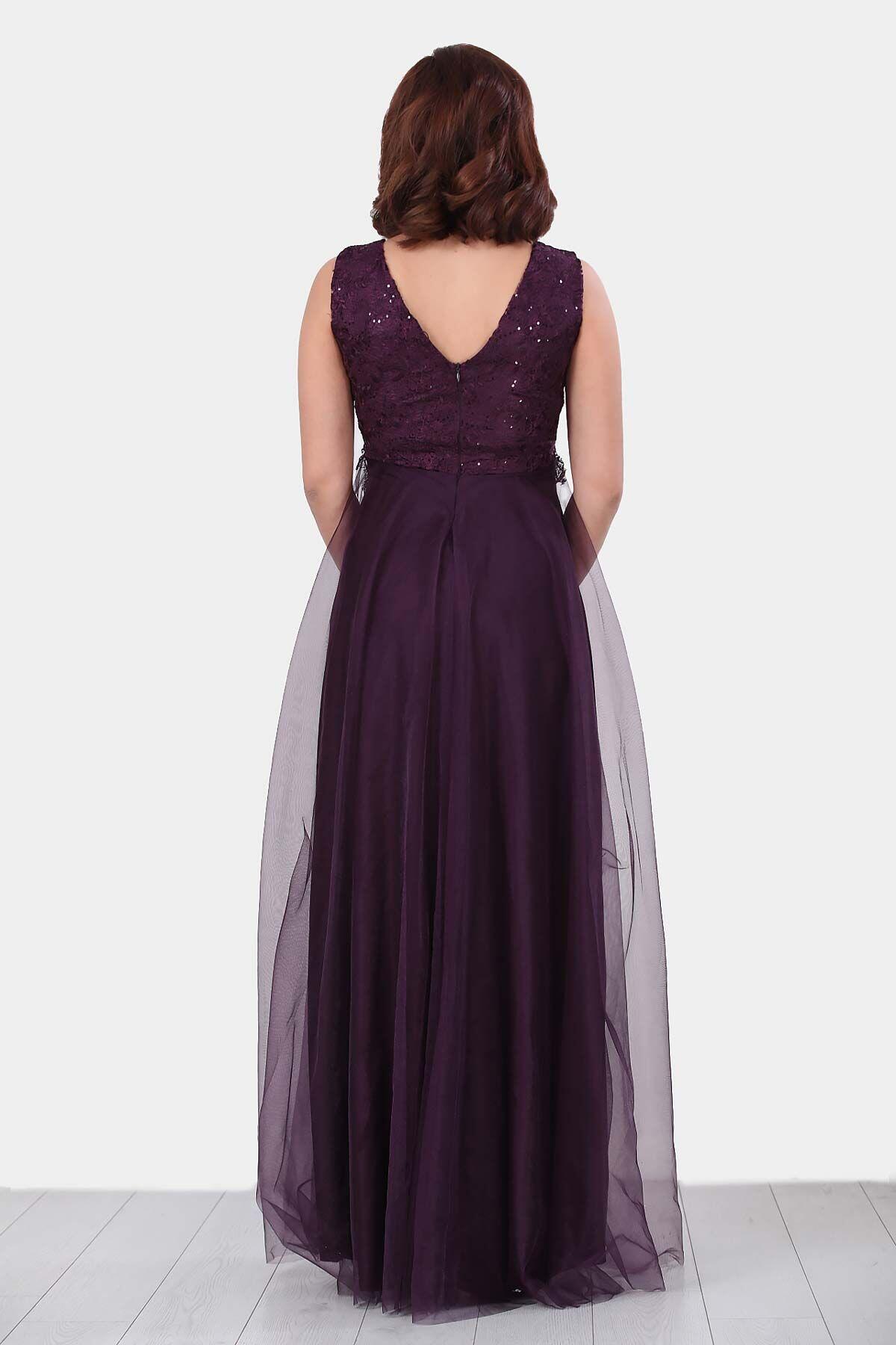 Dantel Kadın Abiye  Mor