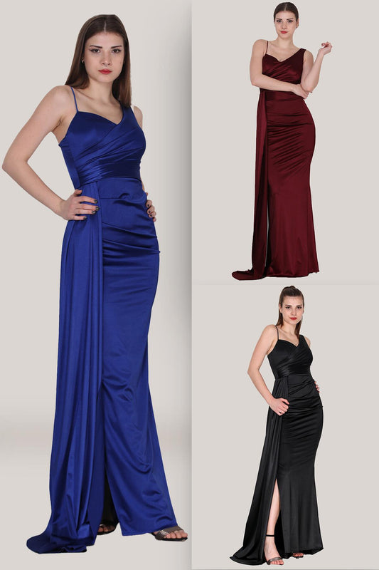 Damen Satinkleid – Königsblau