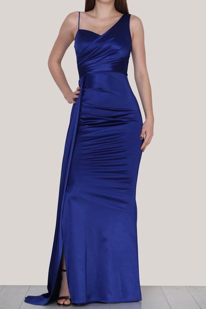 Kadın Saten Abiye Elbise  Saks