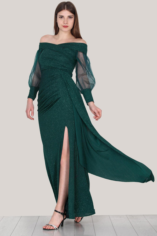 Women's Glitter Evening Dress In Emerald