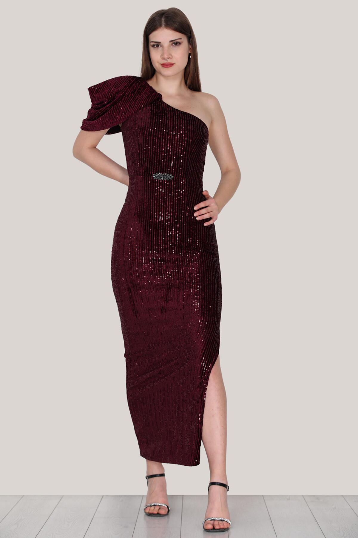 Pailletten - Abendkleid In Bordeaux