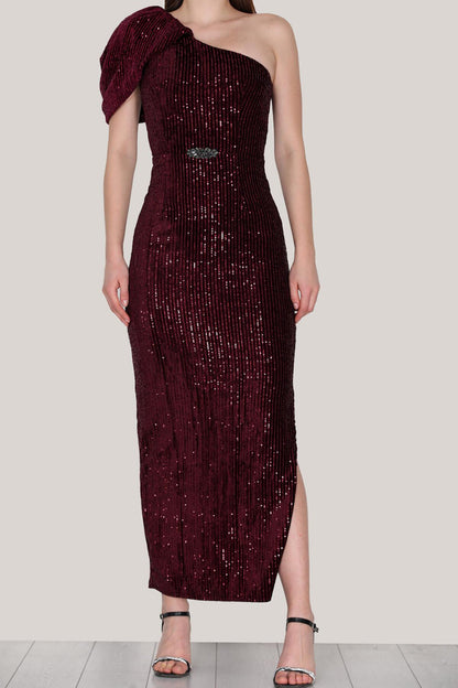 Pailletten - Abendkleid In Bordeaux
