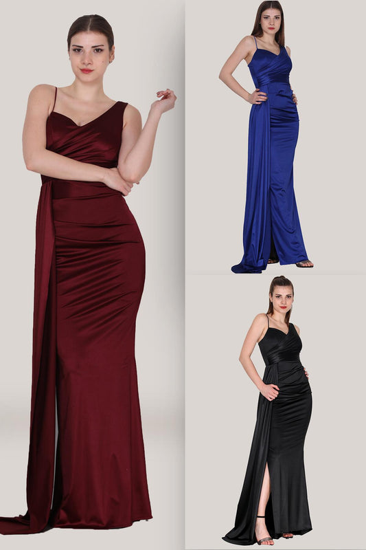 Burgundy Satin Evening Dress