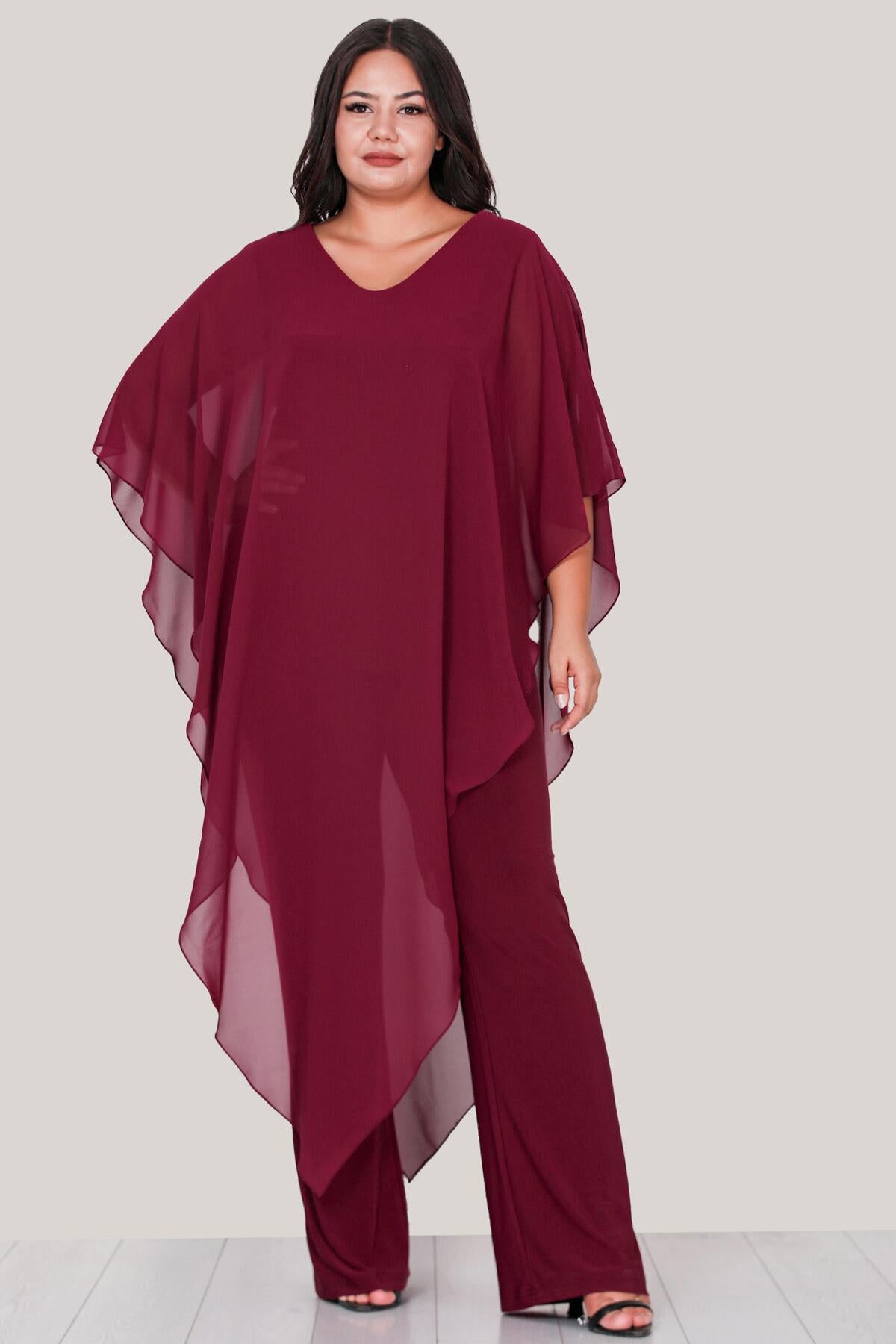 Chiffon - Abendjumpsuit – Große Größen, Bordeaux