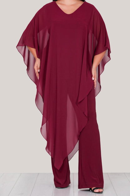 Chiffon - Abendjumpsuit – Große Größen, Bordeaux