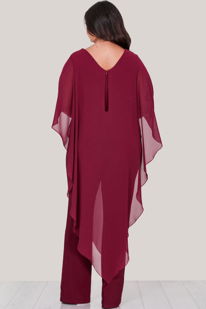 Chiffon - Abendjumpsuit – Große Größen, Bordeaux