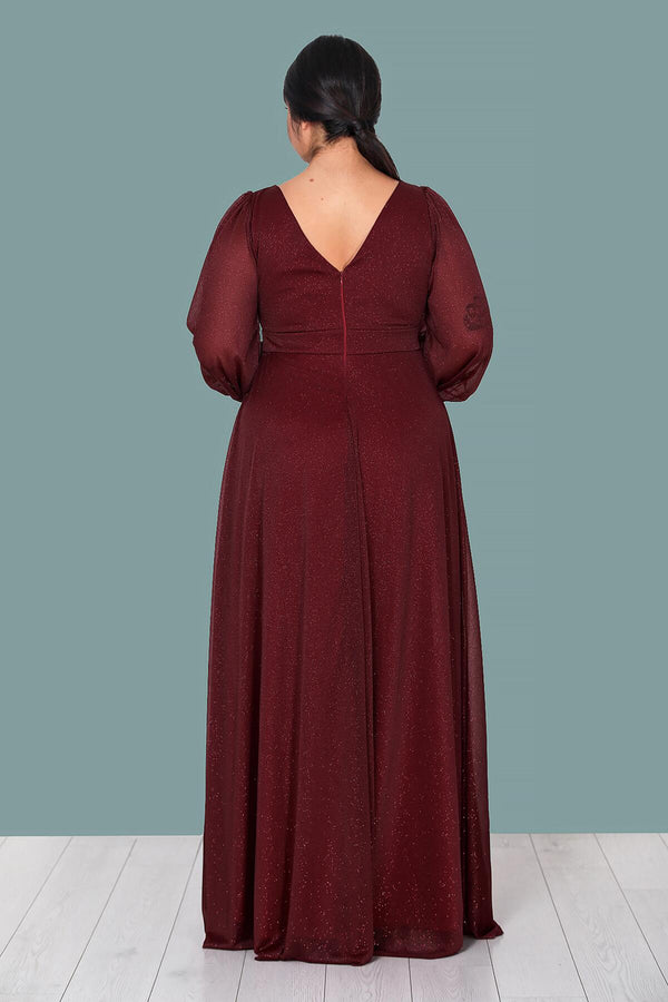 Plus - Size Long Glitter Evening Dress — Burgundy